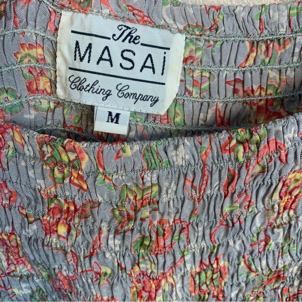 The Masai Clothing Co Smocked Pocket Front Floral Drawstring Midi Sun Dress - Picture 9 of 12